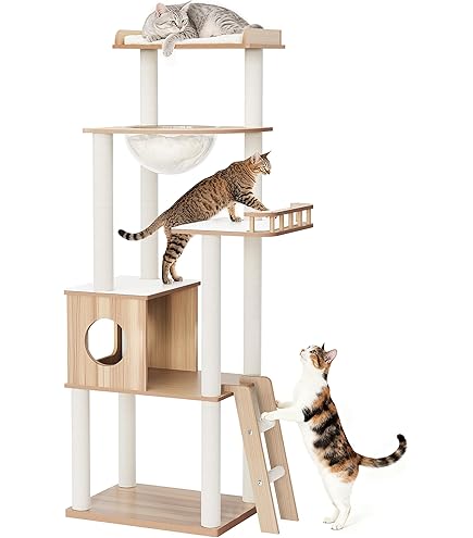 Amazon | KUMMO キャットタワー 宇宙船 木製 スリム 猫タワー 大型猫用