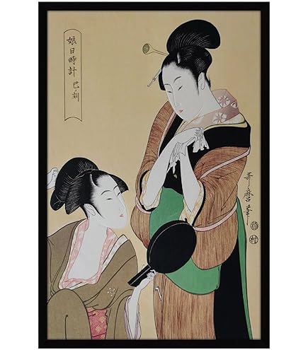 【歌麿 美人画 浮世絵 木版画 額装】婦女人相十品 和紙 大判サイズ 復刻版浮世絵 (錦絵)すべて『U1-09 徳力版画 木版画 復刻版浮世絵