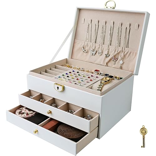 Yazikisa PU Leather Jewelry Organizer Box Large Jewelry Holder Storage with Drawer Travel Accessories Case for Earring Ring N