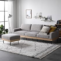【美品】コーデュロイグレージュ 3Pソファ + オットマン Amazon｜RASIK ソファー 3.5人掛け カウチスタイル L字