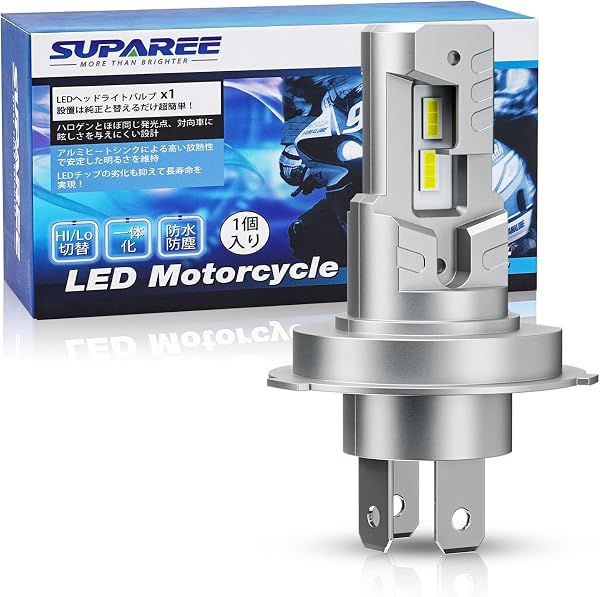 「純正サイズ」SUPAREE H4 led バイク ヘッドライト 車検対応 バイク led h4 HI/LO切替 ファンレス ノイズキャンセラー内蔵 一体型 DC12V/24V 25W 6500K ホワイト H4 LEDバルブ 高輝度 1個入り - 1