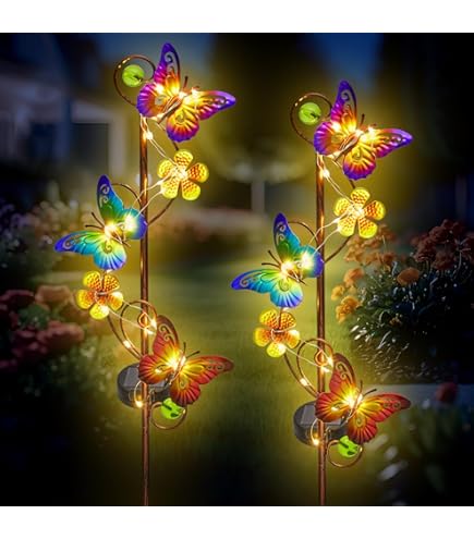 Weepong 2-Pack Solar Garden Stake Lights – 18 Lifelike Butterflies, 30 Multi-Color LEDs, Bigger Solar Panel, IP65 Waterproof, For Patio, Yard, Pathway