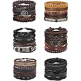 Florideco 30PCS Braided Leather Bracelets for Men Women Wrap Wood Beads Bracelet Woven Ethnic Tribal Rope Wristbands Bracelet