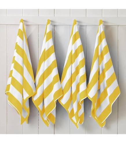 American Soft Linen 4-Pack Beach Towels - 30x60 Inch Oversized 100% Cotton Cabana Striped Pool Towels, Soft & Absorbent, Yellow