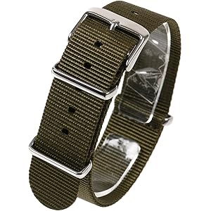 NATMK 時計ベルト 24mm NATO ナイロン ストラップ 取付マニュアル付 (カーキグリーン)