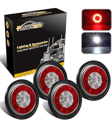 1 PAIR 4" Round 7 LED Signal Stop Turn Amber Tail Light Flange Mount 12v 24v 351906466122 2 - View #8