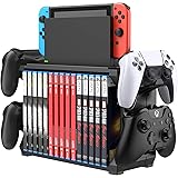 多機能縦置きスタンド for Switch Xbox PS4 PS5 15枚ゲームソフト収納 大容量 Switch/PS4/PS5/Xbox コントローラー ゲームヘッドセット 収納ラック 収納棚 組立簡単 快速整理 展示用スタンド