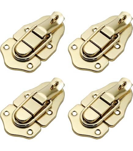 HOME MASTER HARDWARE 2-Pack Duckbilled Hasp Latch – Bright Brass Finish, For Jewelry Boxes, Wooden Cases & Furniture (Includes Screws)