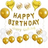 GRESATEK 誕生日 バルーン 飾り付け 風船セット ハッピー バースデー HAPPY BIRTHDAYガーランド ハート風船 紙吹雪風船 ドットシール リボン付き 装飾 パーティー お祝い サプライズ ゴールド