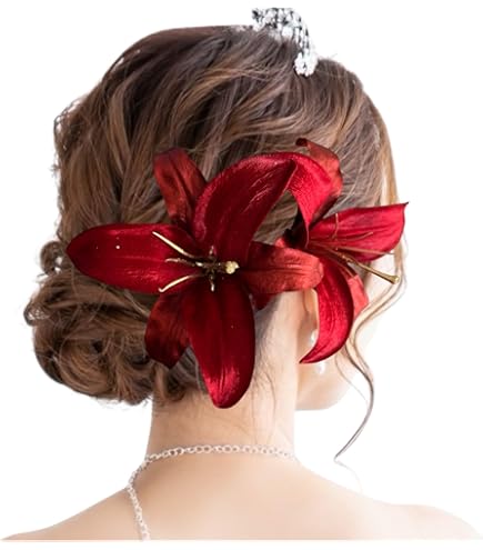 Amazon | Lupine 髪飾り カサブランカ 百合（ユリ）赤 1本 レッド 豪華