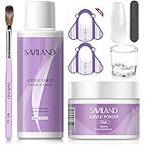 Saviland アクリル ネイル キット - 30g クリア アクリル パウダーと 60ml アクリル リキッド セット アクリル ネイル ブラシ ネイル フォーム ツール セット 家庭用 DIY サロン アクリル ネイル アプリケーション用のすべ