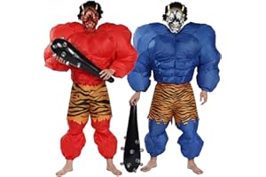 [mewin] 【日本企業】鬼 コスプレ コスチューム 5点フルセット 節分用衣装 ムキムキ ウィッグ付き お面 棍棒 虎柄パンツ