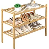 ROMGUAR CRAFT 3 Tier Bamboo Shoe Rack for Closet Free Standing Wood Shoe Shelf Storage Organizer for Entryway Small Space Sta