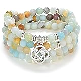 108 Mala Meditation Beads Yoga Bracelet or Necklace with Celtic Knot Charm