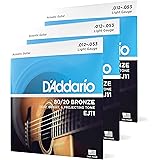 D'Addario ダダリオ アコースティックギター弦 80/20ブロンズ Light .012-.053 EJ11-3D 3set入りパック 【国内正規品】