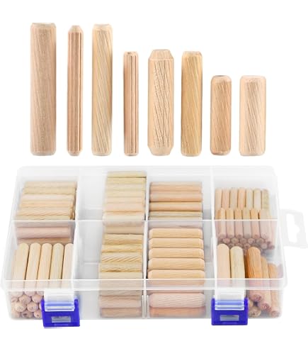 Rhino Wood Industries 500-Pack 3/8 X 1-1/4 Inch Wooden Dowel Pins – Kiln-Dried Hardwood, Fluted And Beveled For Furniture Assembly, Cabinetry, And DIY Woodworking Projects