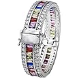 Morganite Topaz Garnet Amethyst Ruby Aquamarine Plated Silver Bracelet 8 Inch