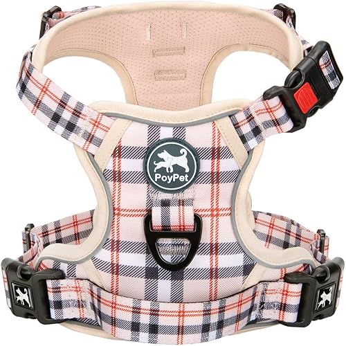PoyPet No Pull Dog Harness, No Choke Reflective Oxford Outdoor Vest, Adjustable Pet Harnesses with 2 Leash Clips,Easy Control