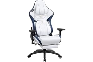 Dowinx ゲーミングチェア 肉厚腰クッション オフィスチェア ゲームチェア パソコンチェア デスクチェア リクライニングチェア オットマン付き PCチェア 165度リクライニング機能 テレワーク椅子 ホワイト LS-6689L04