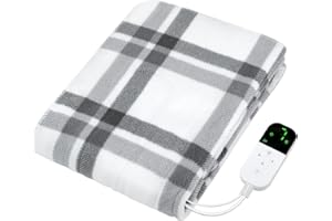 電気毛布 掛け敷き兼用 洗える【160x80cm 7段階温度調節 2-4-8-12H切タイマー】80W 節電 電気ブランケット 速暖 省エネ ダニ退治 軽くて柔かい生地 肩掛け 膝掛け シングル 防寒対策 暖房器具 キャンプ オフィス 車中泊 ギフト PSE認証済み (チエック柄, 160*80CM)