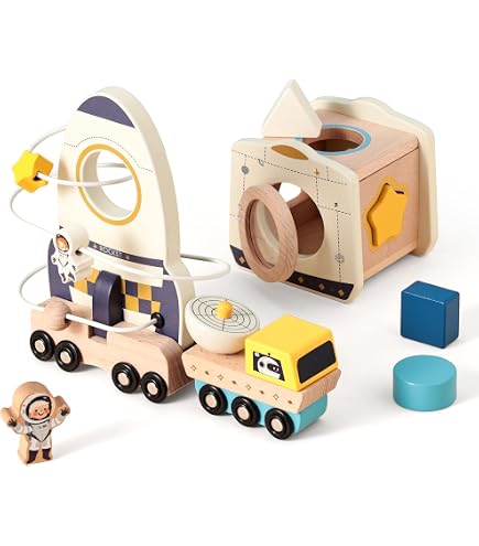 IEATFO Montessori Play Kit For Babies 6-9 Months - Wooden Ball & Coin Drop Box, Shape Sorter, Rainbow Stacker - View #4