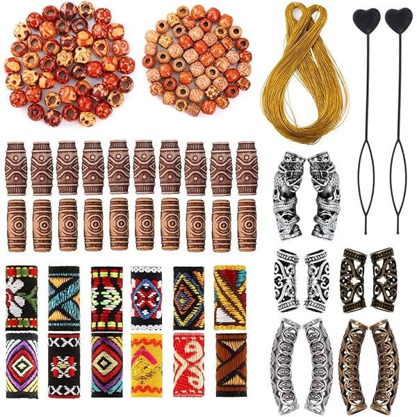 54 Stück Dreadlock-Perlen Set — Stoff & Kunststoff, Bunte Muster, Für Zöpfe & Haaraccessoires