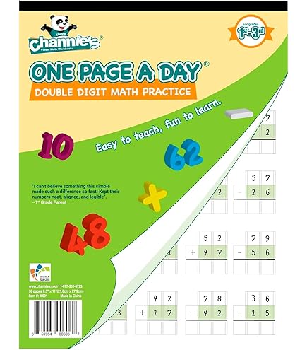 Channie's Visual Math Workbooks - Level 1 Division & Fractions Practice For Grades 3-5, 2 Pack Double-Sided Sheets