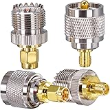 M型SMAからUHF PL259同軸アダプター 4個 、SO239 UHFオス/メスからSMAオス/メスRF同軸コネクタキット、アンテナ、ラジオ、延長同軸ケーブル用