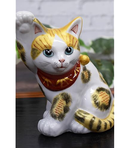 Amazon.co.jp: 九谷焼 置物 4号招き猫 金ブチ