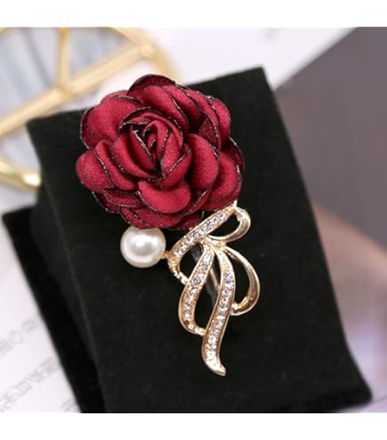 Amazon.co.jp: CRASPIRE ファブリック レッドローズ ブローチピン