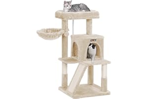 FEANDREA キャットタワー 大型猫 ハンモック耐荷重10KG 猫タワー 天然サイザル 広いハウス 多頭飼い 安定性 96cm PCT51MV1