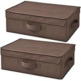 山善 どこでも収納ボックス 浅型 ふた付 2個セット ブラウン YTCF-2PAF(BR)