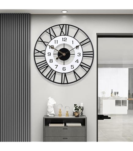 Modern Chrome & Black Wall Clock - Silent, Minimalist, Large Rectangular Design For Living Room Or Office