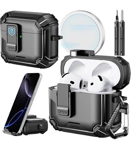 Amazon | Airpods 4 ケース ロック付き、アクティブノイズキャンセ
