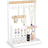 ProCase Jewelry Stand Necklace Holder, 4-Tier Jewelry Tower Rack with Earring Tray and Holes, 10 Hooks Necklaces Hanging Stor