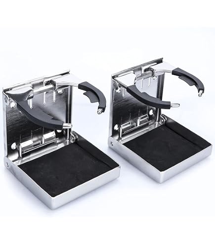 NovelBee 2-Pack Stainless Steel Folding Cup Holders - Adjustable Drink Holder For Boat, Caravan, Car