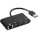 Amazon Basics 4-Port Adapter With 3 USB-A 3.0 Ports & 1 RJ45 Gigabit Ethernet Port, Black