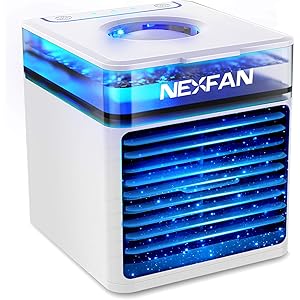 冷風機 卓上 【2020年最新バージョン】 冷風扇 USB給電式 加湿機能 扇風機 氷いれ可能 3段階風量調節 7色LEDライト ミニエアコン ポータブルエアコン アロマ 角度調整 熱中症 暑さ対策 オフィス 個室 野外のテント (ホワイト)