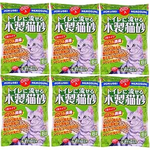 常陸化工 トイレに流せる木製猫砂 6L×6個 (ケース販売)