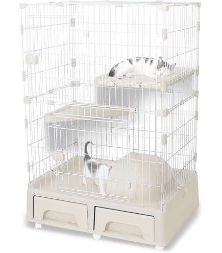 Amazon.co.jp: 猫ゲージ 3段 幅82㎝ 高さ157㎝ トイレ付き キャスター