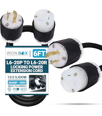 Amazon | NEMA 6-15P - 6-20R プラグアダプター - 1フィート 15A/250V