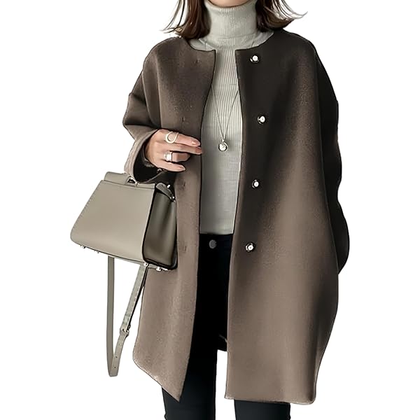 Amazon | [カランシエル] コート ウール ノーカラー ダブルフロント