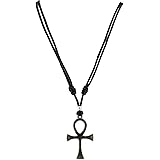 Metal Ankh Pendant on Adjustable Cord Necklace (Old Silver)