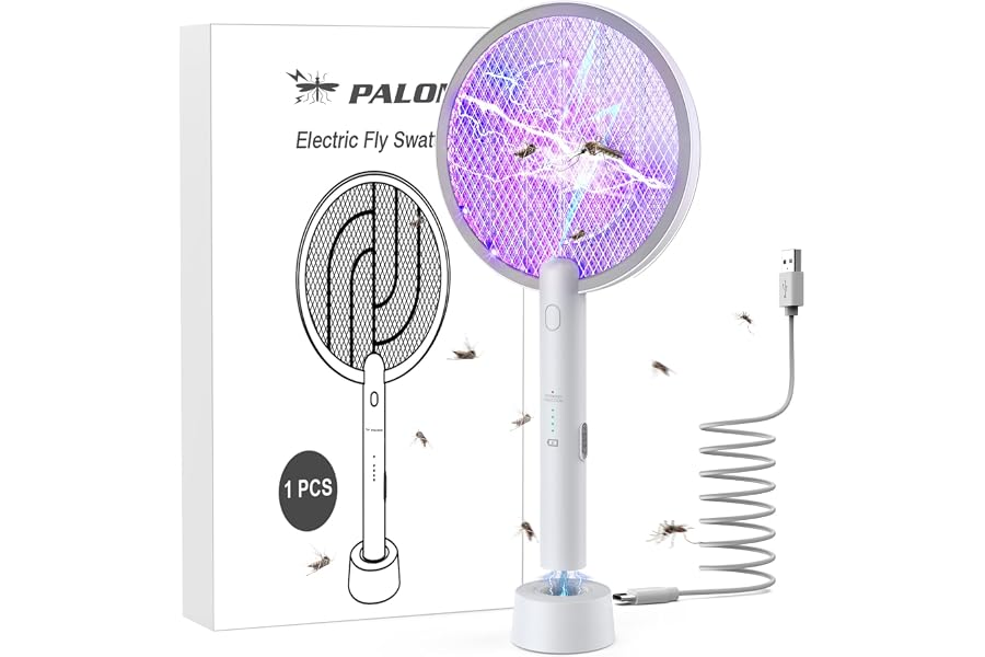PALONE Electric Fly Swatter 4000V Bug Zapper Racket 2 in 1 Fly Swatter | Fly Trap with 1200mAh Battery Rechargeable Mosquito 