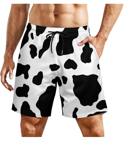 Amazon.co.jp: ハーフパンツ メンズ 動物柄 牛柄 黒と白 ショート