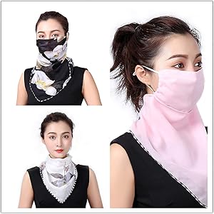 (3枚入)レディース ネックガード 多機能 女性用フェイスカバー スカーフ 日焼け防止 ネックガード 耳かけヒモ付き 花粉 対策 息苦しくない 吸汗速乾 アウトドア