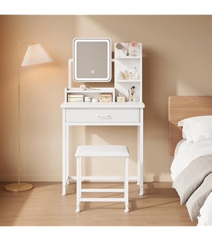 Amazon｜VECELO ドレッサー 化粧台 鏡台 メイク台 収納スツール付き 幅