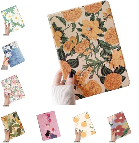 花柄 iPad 第6世代 第5世代 9.7 インチ用 ケース 可愛い iPad Air2 Air 9.7インチ用 カバー 可愛い ペンホルダー付き 女性 人気 オリジナル フラワー イラスト 印刷 お洒落 ブック式 Apple Pencil 収納可能,柄D - 1