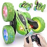 Selvim ラジコンカー オフロード こども向け スタントカー 大容量充電式バッテリー2個 2.4G 1/24 RCカー 360度回転 四輪駆動 豪華なLEDライト 両面運転可 無線制御 操作簡単 初心者適 防振 車おもちゃ 誕生日 贈り物 プレゼ