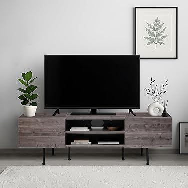 MumuElf モダンテレビスタンド ロータイプ 収納付きテレビボード 引き出しと金属脚付き ホワイト・ブラック メディアコンソール
